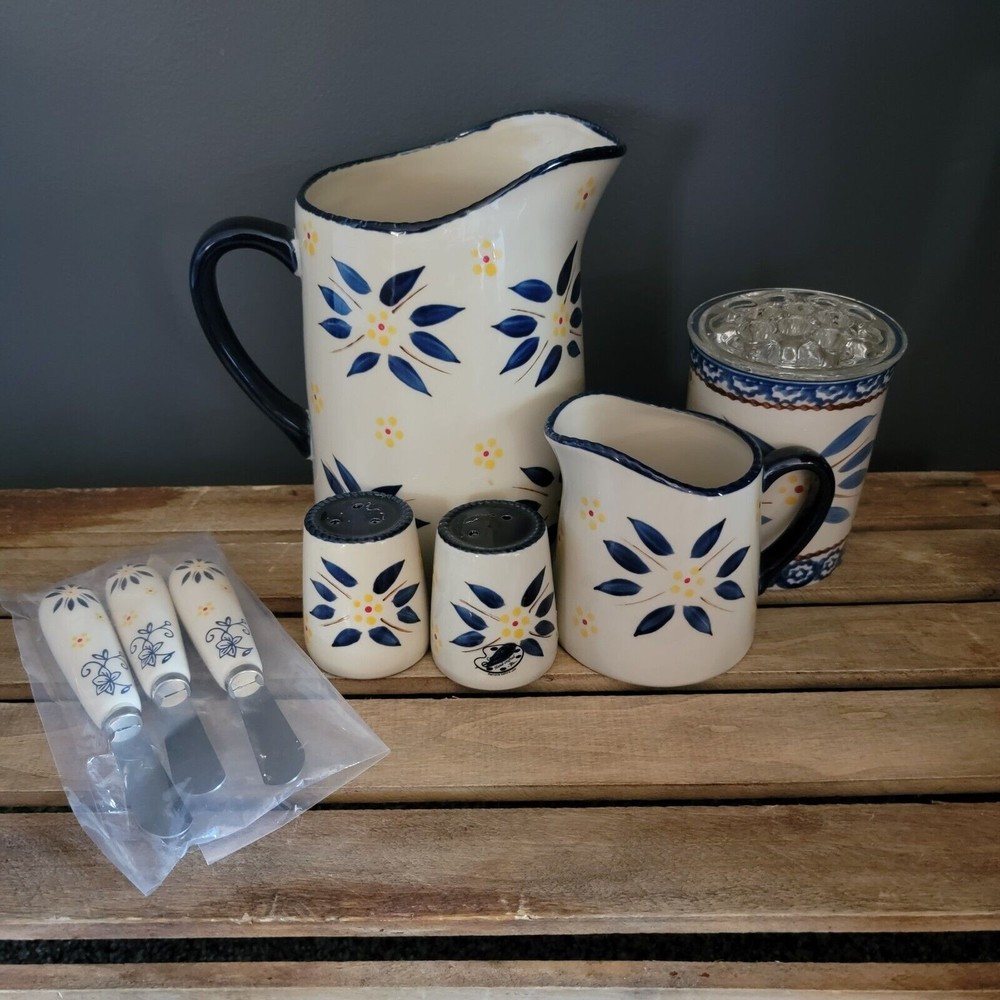 Temptation Old World‎ Pitcher Salt Pepper Creamer Spreader Garlic Keeper Flower